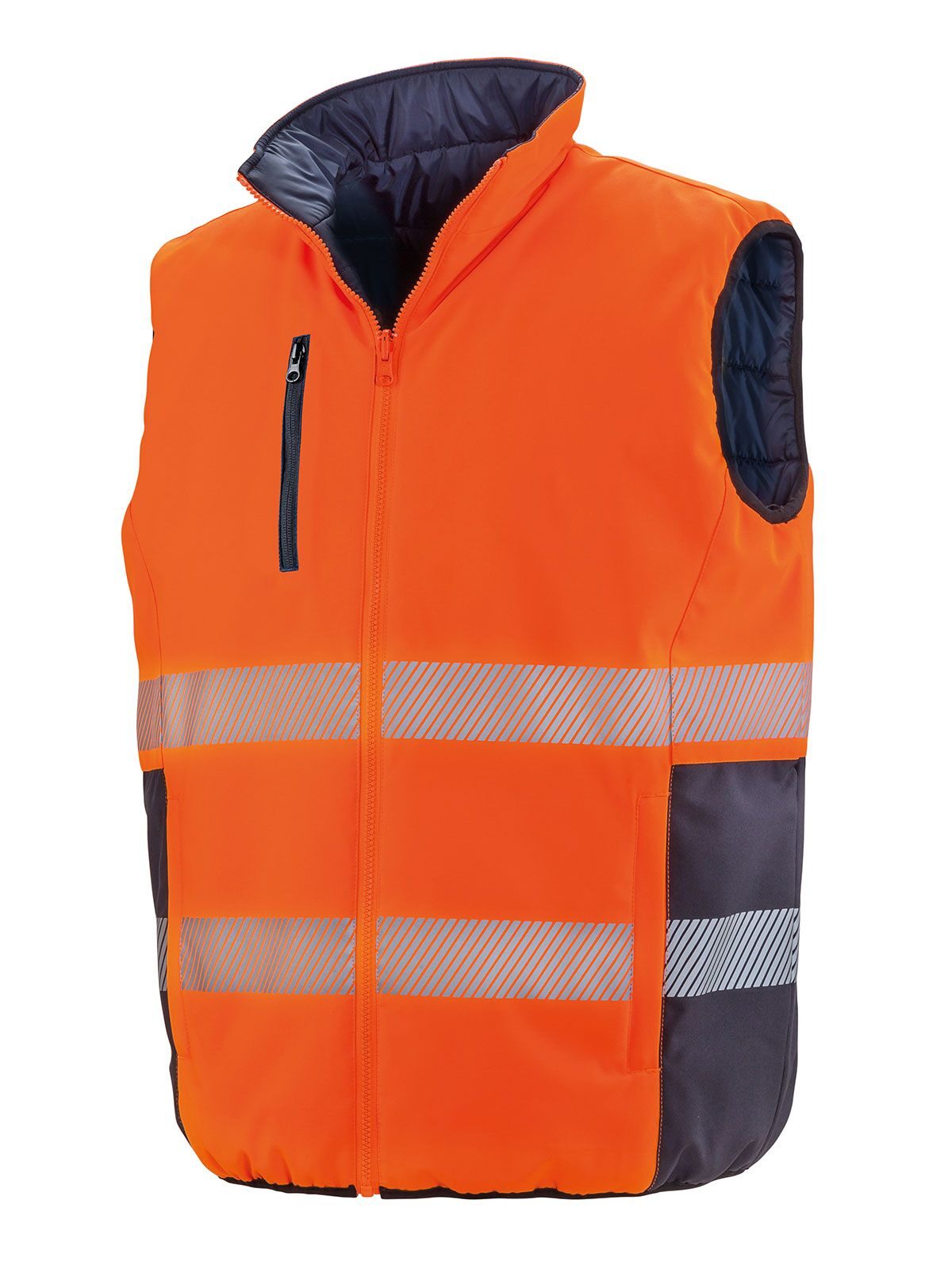 fluorescent orange/navy